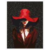 Картина по номерам на холсте с глиттером ТРИ СОВЫ "Девушка в красном", 30*40, с акриловыми красками и кистями